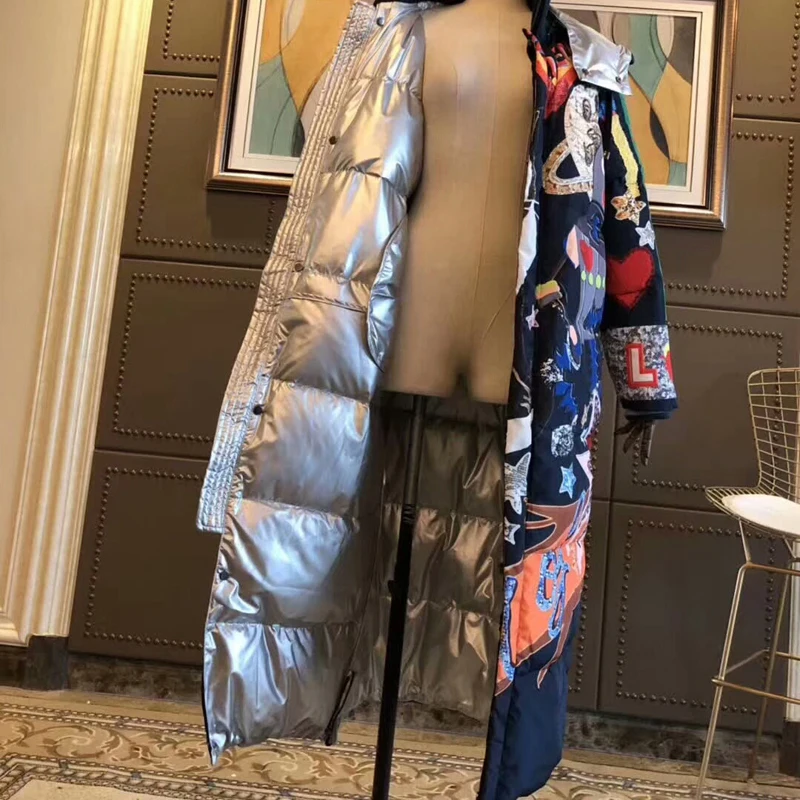 White duck down full sleeve Bohemian Cartoon Down Coats 2018 Latest Winter New Arrival Elegant Fashion Warm Long Coat Women