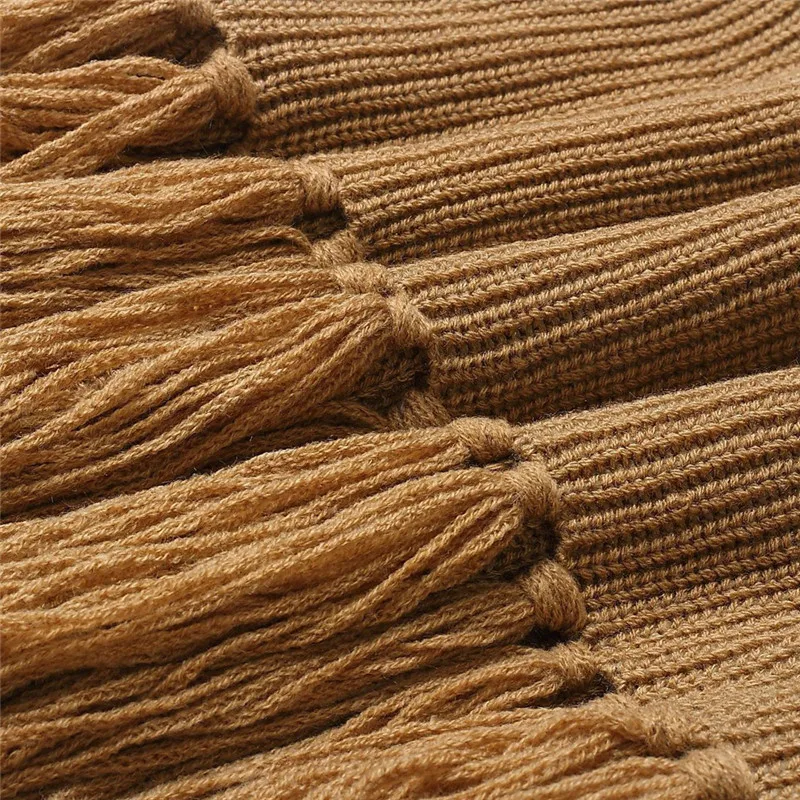 Для женщин Твердые длинным рукавом кисточкой трикотажные Slash шеи свитер без