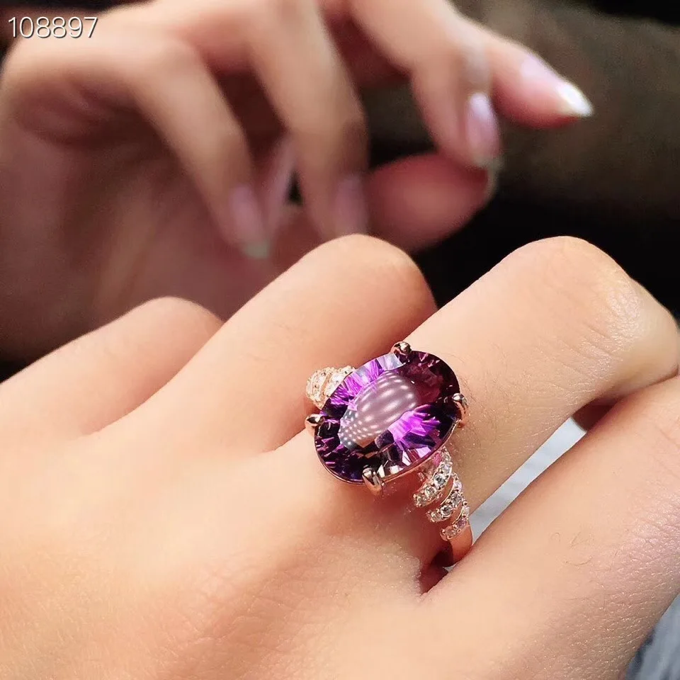 Редкий цвет драгоценных камней натуральный аметист дамское кольцо серебро 925