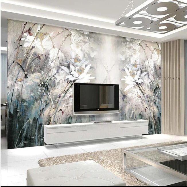 

The custom 3D murals,Vintage painting lotus hand-painted murals papel de parede,the living room sofa TV wall bedroom wallpaper