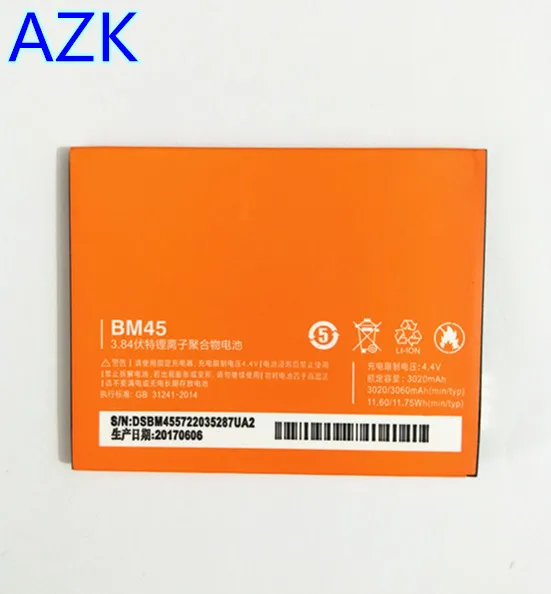Новый аккумулятор Xiaomi Redmi Note 2 BM45 100% новый резервный 3020 мАч для смартфона 2|battery for
