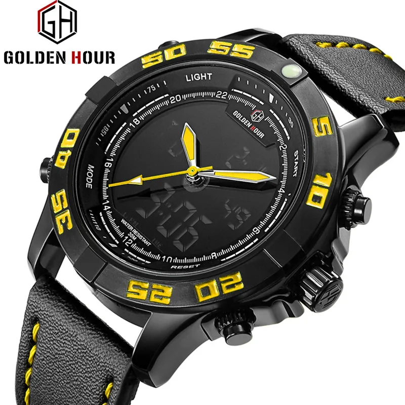Goldenhour Марка Аналоговый Повседневные часы Для мужчин кожаные модные Повседневное
