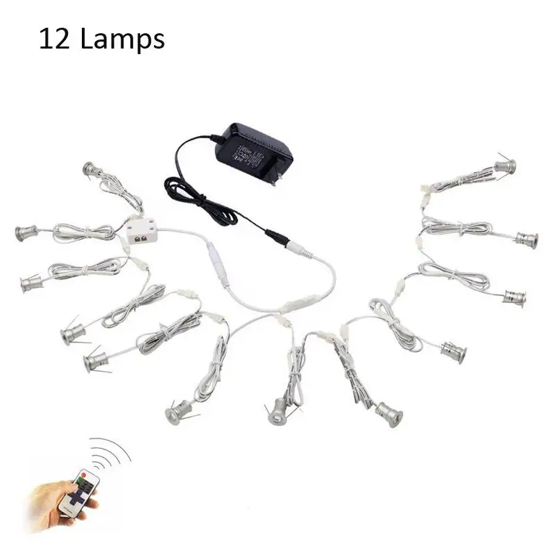 Встраиваемые светодиодные светильники для шкафа 12 В мини точечные с РЧ пультом