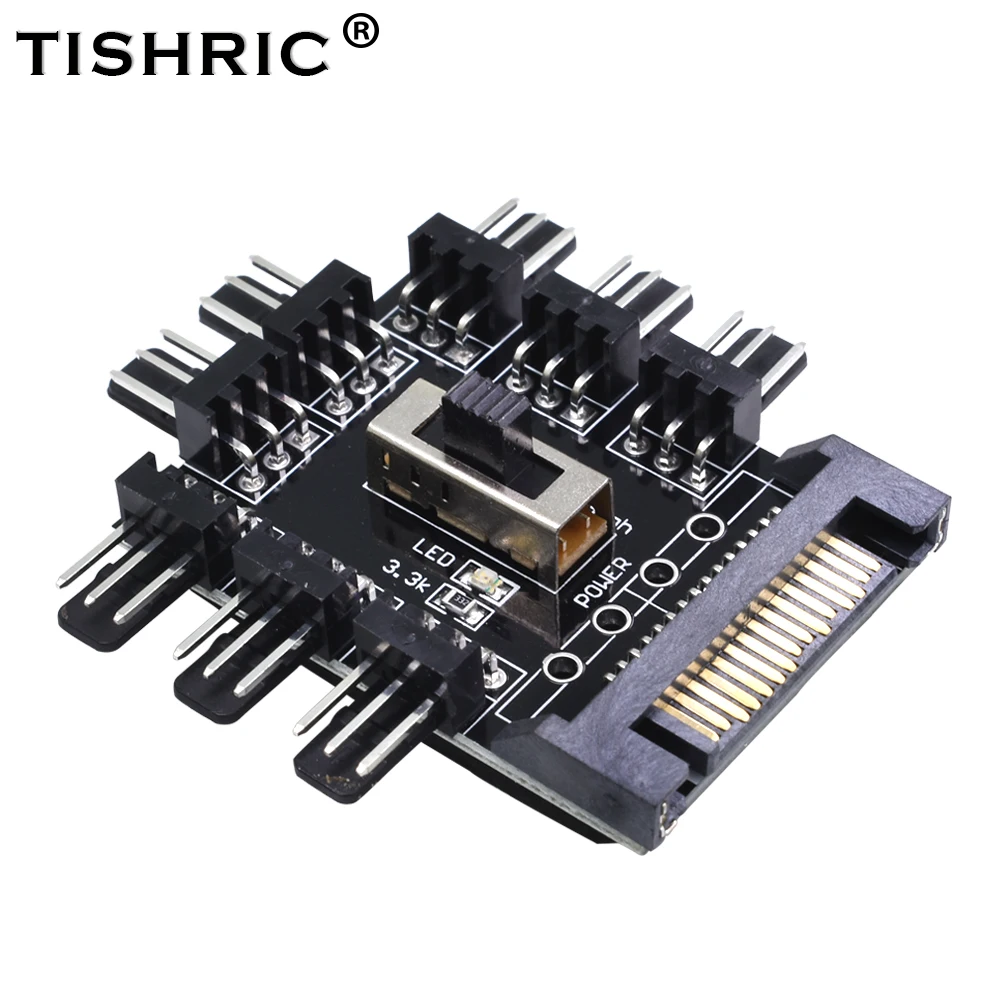 

TISHRIC 1 to 8 3Pin Fan Hub Pwm Sata Molex Splitter PC Mining Cable 12V Power Suppply Cooler Cooling Speed Controller Adapter