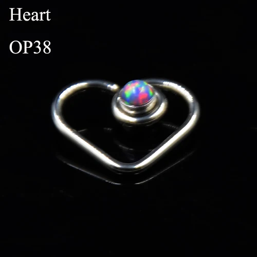 1 шт. опал CZ Gem Daith сердце круг гибкое кольцо ухо траг серьги, Надеваемые На ушной хрящ сердце ухо пирсинг для губ кольцо пирсинг тела ювелирные изделия 16 г - Окраска металла: Heart OP38