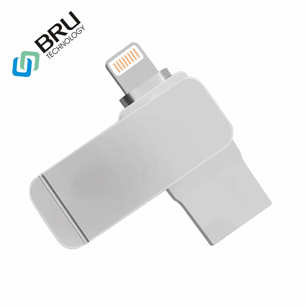 BRU OTG 16G32G64G128GB USB флэш-накопитель для iPhone XS/X/8/7/7 Plus/6 Plus/6s/5S iPad iOS Мини Металл Pendrive memory