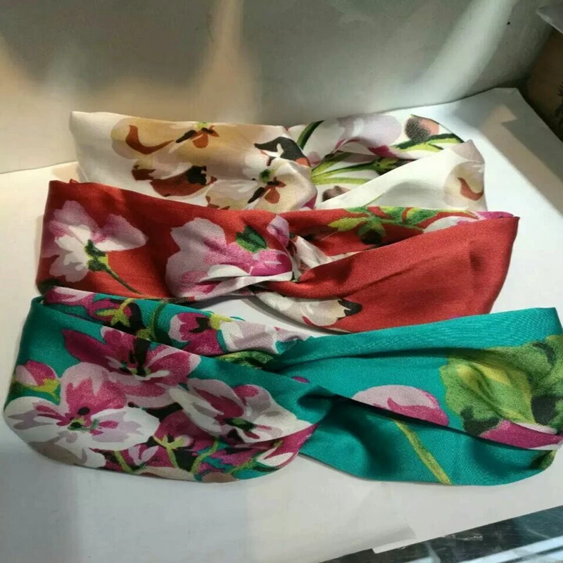 Женская повязка на голову с перехлёстом шелковым принтом|headband rubber|headband punkheadband