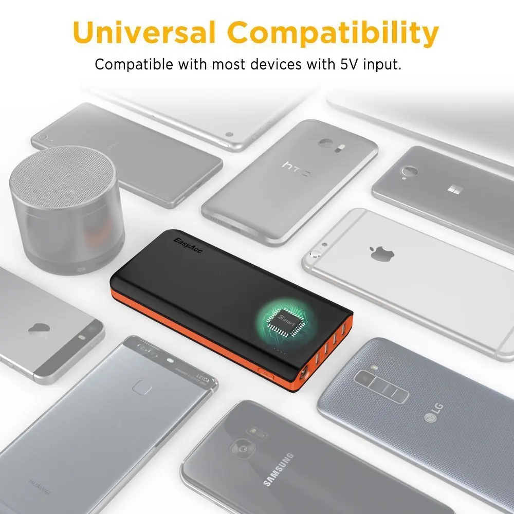 EasyAcc 26000 мАч Внешний аккумулятор с 4 портами usb фонариками 18650 портативное зарядное
