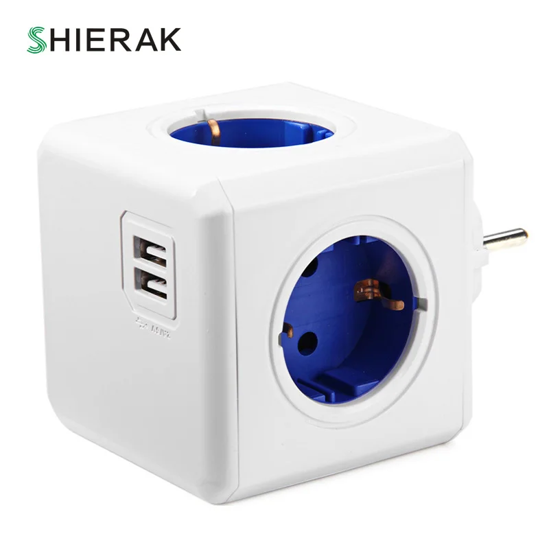 With 2USB Ports SHIERAK, умный дом, Силовая розетка, европейская вилка, 4 розетки, 2 порта usb, адаптер, удлинитель, адаптер, мульти переключаемые розетки - Тип: With 2USB Ports