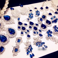 vintage drop earrings for women solid 925 silver sapphire luxury bricnos blue cubic zirconia temperament earring fine jewelry