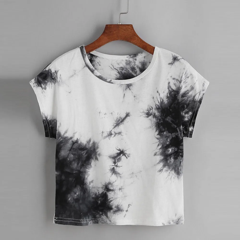 Женская Повседневная Свободная футболка с коротким рукавом и принтом Tie Dye, топы, блузы, летняя одежда для женщин, богемные летние топы для женщин