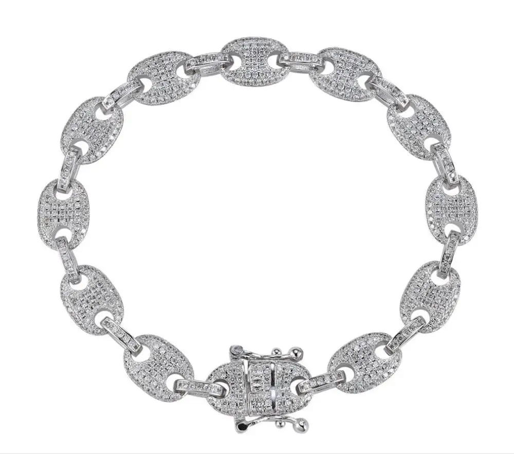 Мужской хип-хоп iced out кофе bean браслет мозаика установка циркон 7-8 дюймов Размер браслеты модные очаровательные мужские ювелирные изделия Хип-хоп подарки - Окраска металла: Посеребренный
