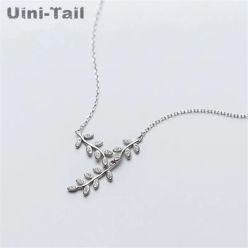 

Uini-Tail hot new 925 sterling silver branches and leaves micro-inlaid necklace Korea small fresh fashion student jewelry GN604