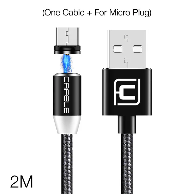 2M Black for Micro Cafele светодиодный светодиодный магнитный usb-кабель для iPhone Micro USB кабель USB C магнитное зарядное устройство нейлон Кабо Для samsung Xiaomi huawei - Цвет: 2M Black for Micro