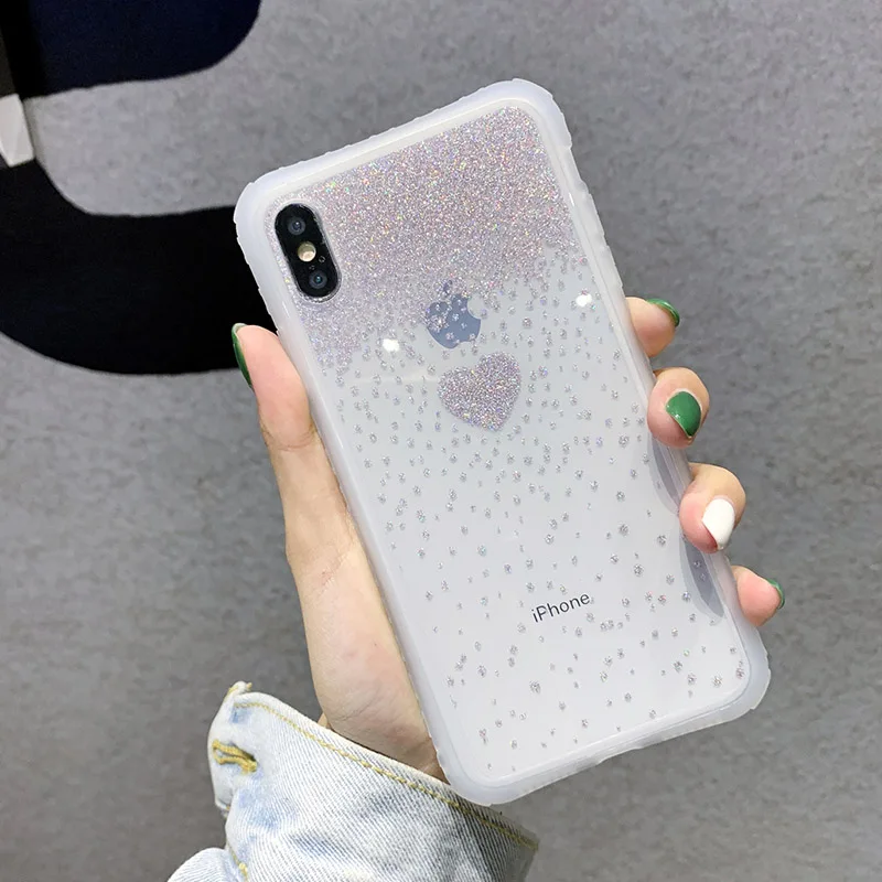 Блестящий Прозрачный чехол для телефона с милым сердечком для iPhone X XS XR XS Max 6 6S 7 8 Plus - Цвет: Light Pink
