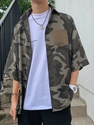 Новое поступление 2019 брендовая мужская рубашка с коротким рукавом камуфляжное