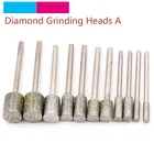 Алмазная шлифовальная головка с хвостовиком 2,353 мм, 10 шт., игловидная головка для гравировки, резьбы по стеклу, нефриту, камню, сверла, вращающиеся инструменты, игла