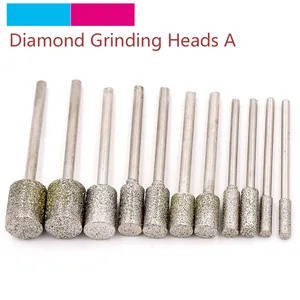 Алмазная шлифовальная головка с хвостовиком 2,353 мм, 10 шт., игловидная головка для гравировки, резьбы по стеклу, нефриту, камню, сверла, вращающиеся инструменты, игла
