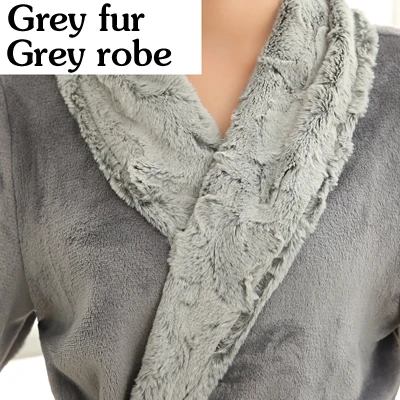 Grey fur grey robe Для женщин и мужчин меховой воротник толстый теплый длинный фланелевый Халат размера плюс кимоно Банный халат зимний пеньюар халат невесты халаты - Цвет: Grey fur grey robe