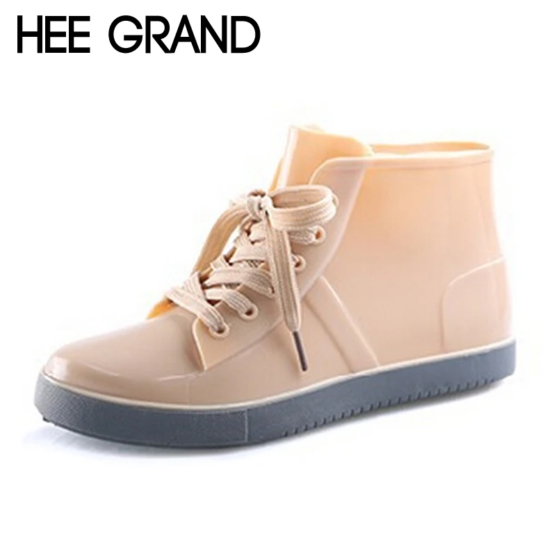 HEE GRAND/резиновые сапоги на шнуровке модные однотонные резиновые ботильоны