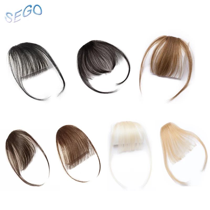 

SEGO Thin Small Air Hair Bangs with Temples Remy Hair Clip in Human Hair Extensions Fringe Hairpiece for Women