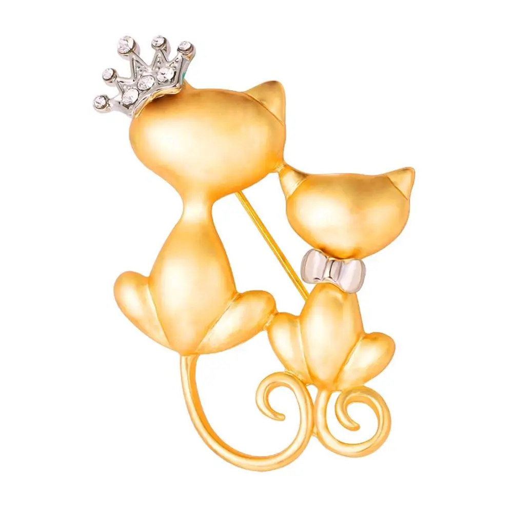 Gold Color Милая брошь в виде кошки/Булавка И пончик Кот носить корону Креативный дизайн уникальные вечерние подарки животное брошь ювелирные изделия для женщин B2716 - Окраска металла: Gold Color