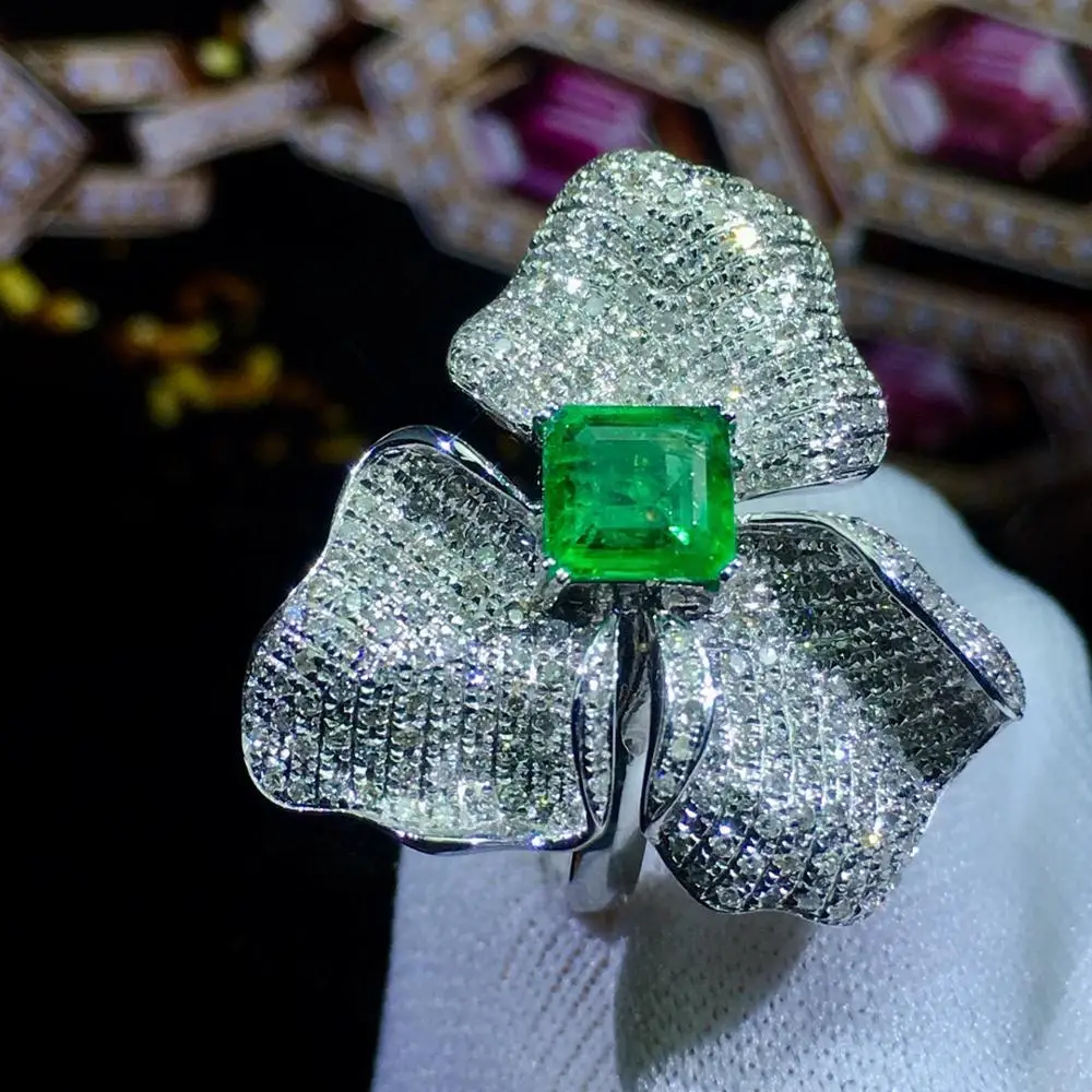 Изумрудное кольцо ювелирные изделия из 18-каратного золота настоящие яркие