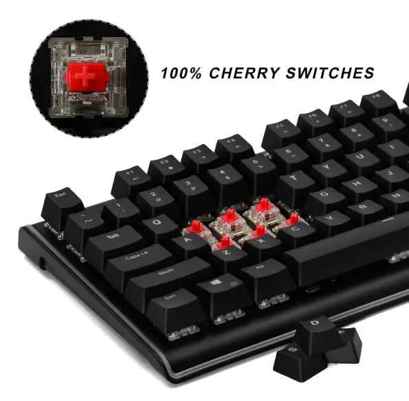 Cherry MX Red Switch Игровая механическая клавиатура 87 ключ RGB светодиодный светильник с подсветкой плавный геймерская Клавиатура Cherry MX Switch-QWERTY-Layout - Цвет: Cherry MX Red Switch