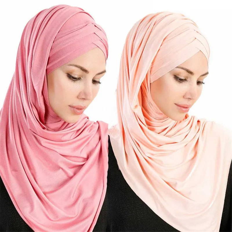 women plain bubble cotton jersey scarf Head hijab wrap solid instant shawls foulard femme muslim hijabs store ready to wear