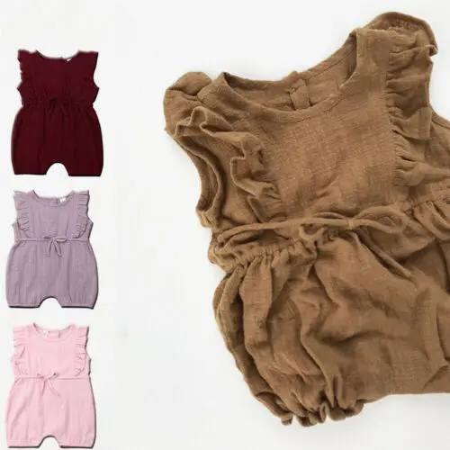 Комбинезон из хлопка и льна для новорожденных Детский комбинезон с оборками без