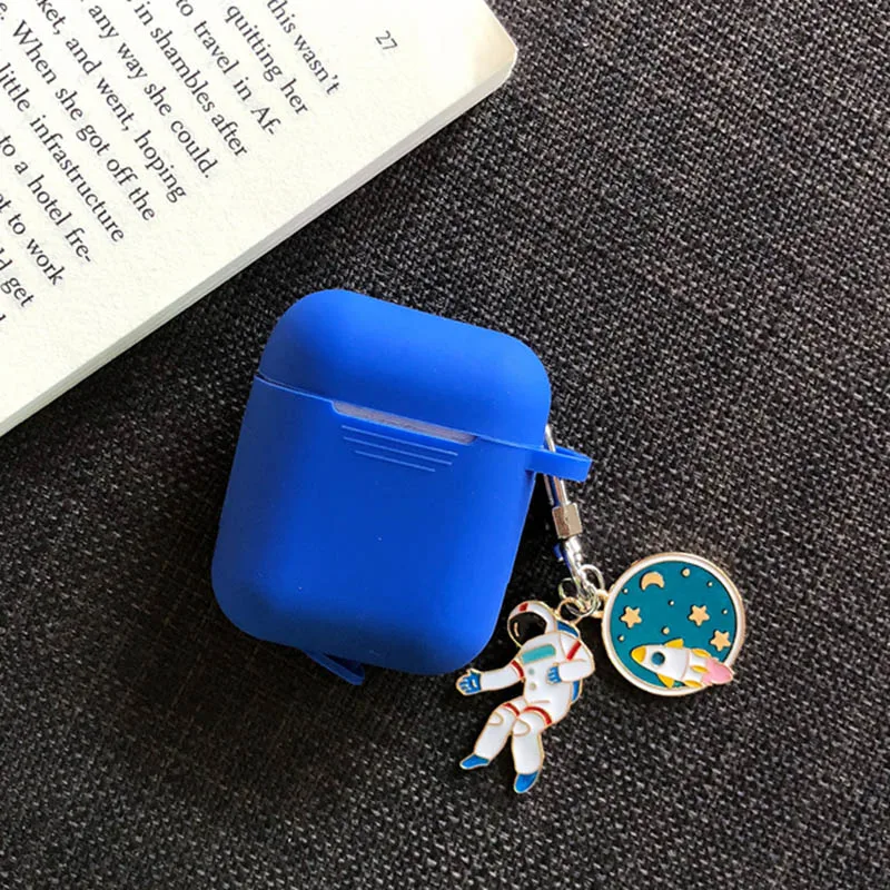 Blue Роскошный силиконовый чехол с космическим космонавтом для Apple Airpods 1, 2, чехол для аксессуаров, защитный чехол, чехол для наушников, брелок - Цвет: Blue