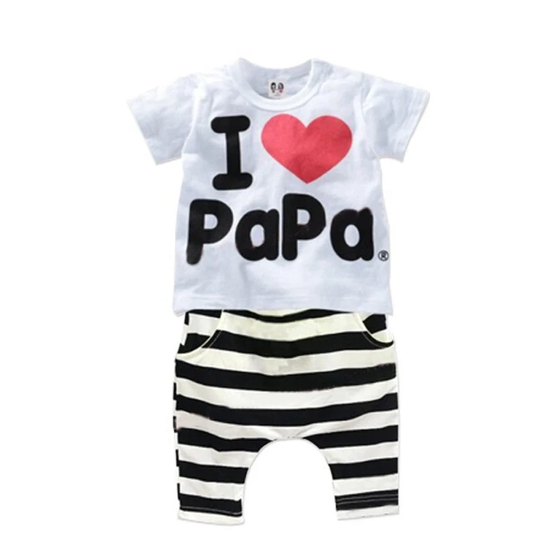 Комплект детской одежды I love papa mama футболка и штаны в полоску для мальчиков
