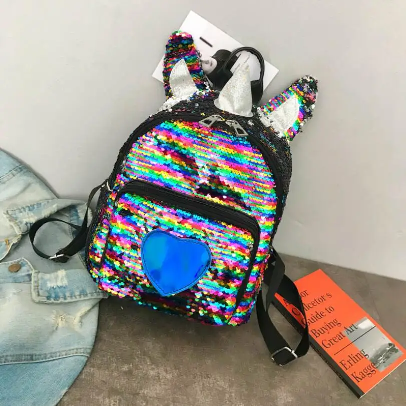 2019 Hot Sale Children's personality sequins backpack unicorn girls schoolbags leisure travel gold silver | Багаж и сумки
