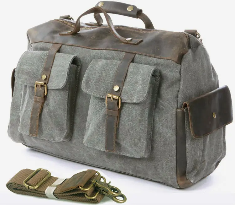 2019 Fashion Vintage Crazy Horse Leather Canvas Luggage Travel Bags Men's Large Capacity Duffel Bags Overnight Bag Weekend bag