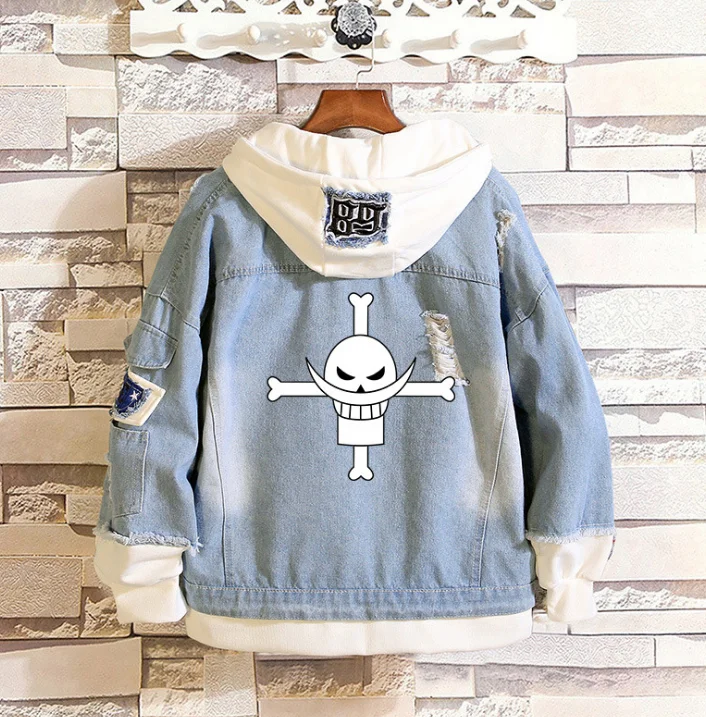 

One Piece Road fly Sorong white beard High Street around Men and women Popular casual loose denim jacket Anime Accessories