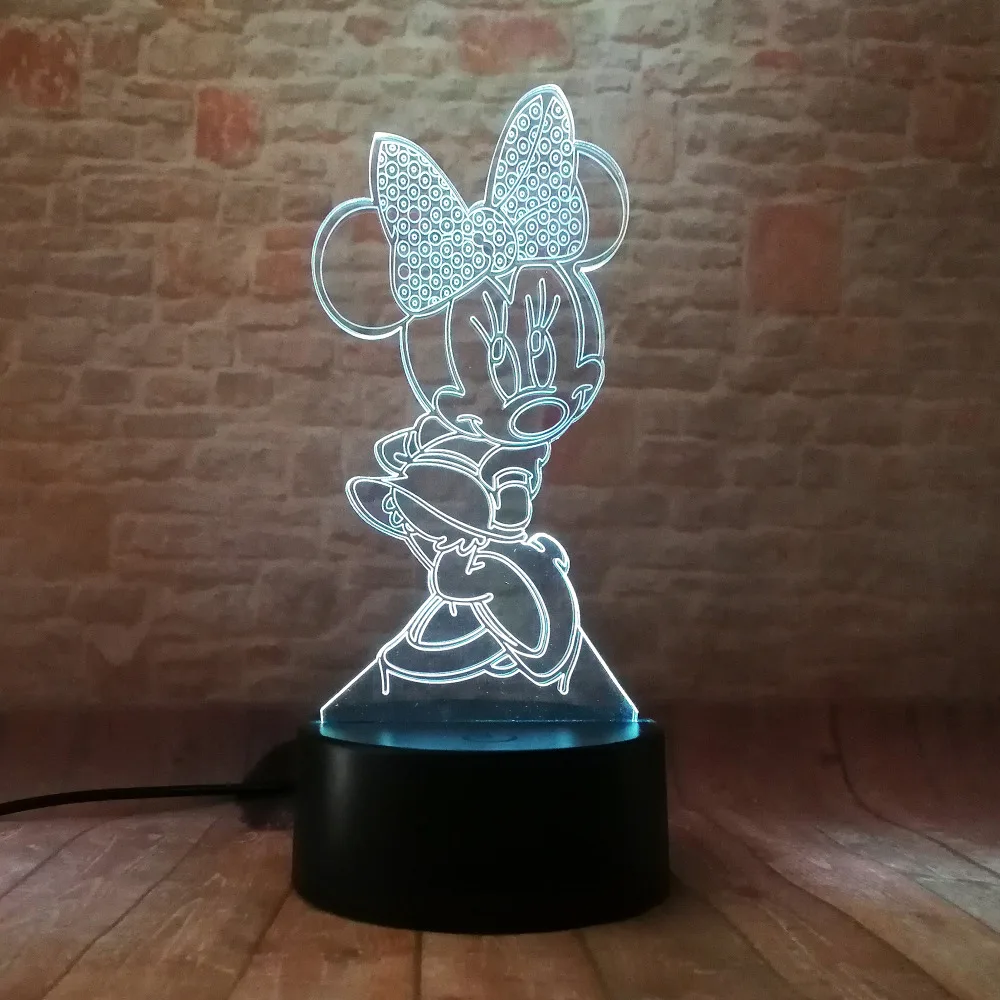 Мультяшный светящийся ночник для девочек с Микки и Минни Маус 3D светодиодный