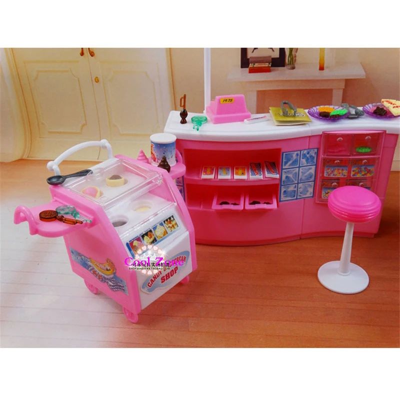 Миниатюрная мебель магазин конфет и мороженого для кукольного домика Барби