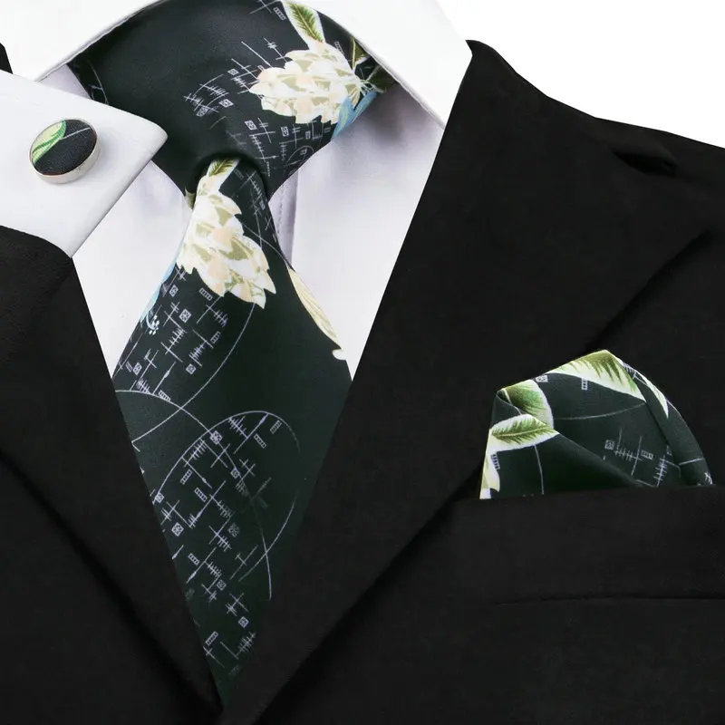 Модные Классические мужские галстуки новые цветочные с принтом набор запонок