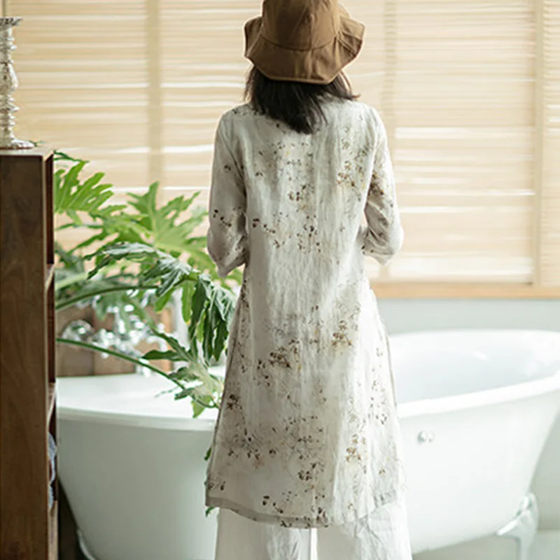 SCUWLINEN Vestidos сезон: весна–лето женское платье Винтаж принт Zen Jade пуговицы Свободные двойной Слои рами платья P038