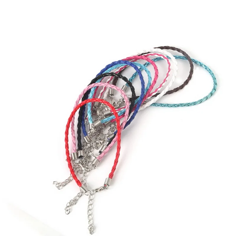 10 шт./лот разноцветные плетеные браслеты из коровьей кожи фурнитура для браслета