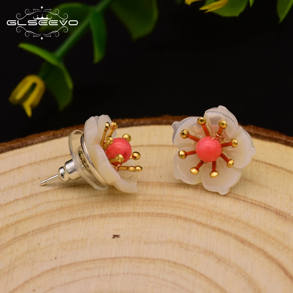 Серьги гвоздики GLSEEVO в виде ракушек и цветов для женщин девушек минималистичные