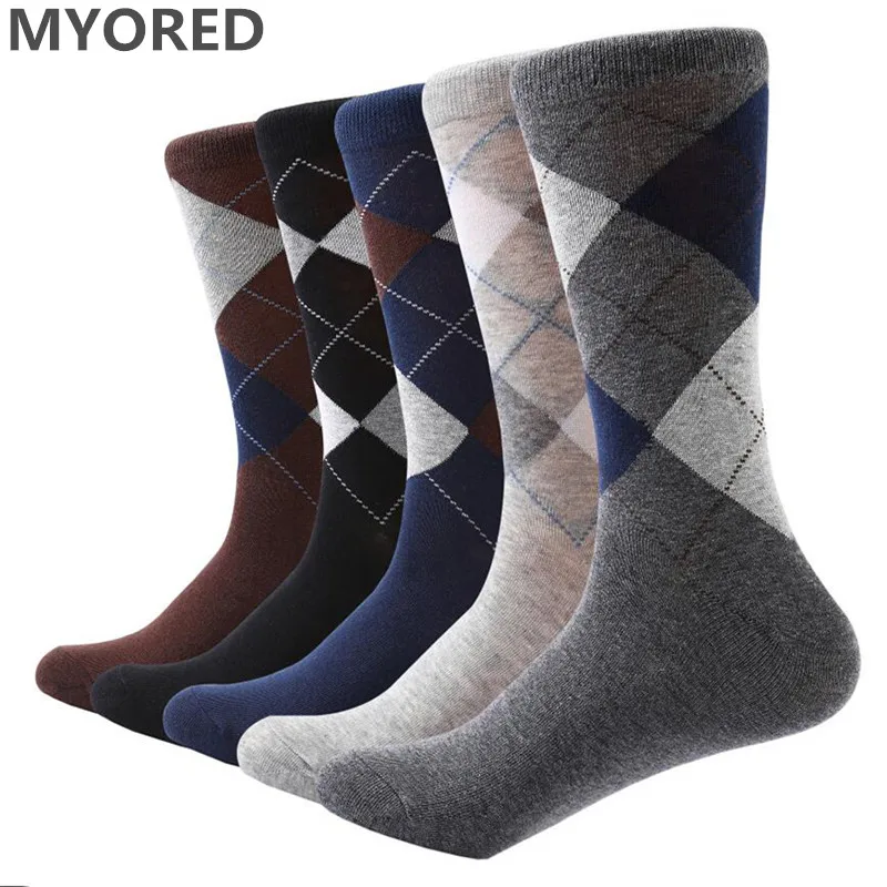Myored 10 пара/лот Для Мужчин's Носки для девочек сплошной цвет хлопковые носки ромбовидным рисунком толстве длинные носки для бизнеса Платья повседневные забавные гольфы - Цвет: F038