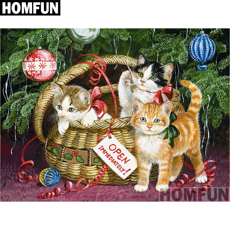 Алмазная живопись HOMFUN A00933 картина Рождественская кошка с полными