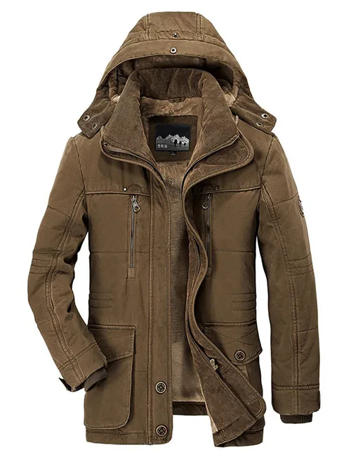 camel PEILOW зимняя куртка для мужчин среднего возраста 5XL 6XL утолщенное пальто ветровка высокого качества флисовая парка с хлопковой подкладкой пальто в стиле милитари - Цвет: camel