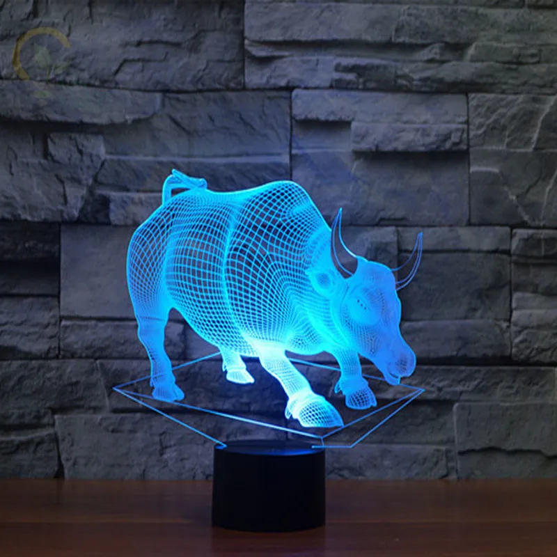 Креативные настольные лампы в форме быка 7 цветов USB-зарядка светодиодный 3D