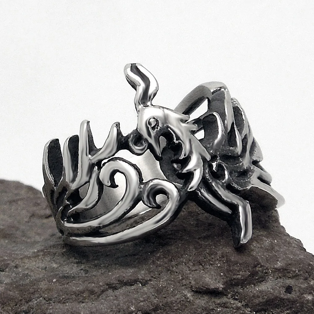 Casting Phoenix Ring Retro Personality Maya Style Stainless Steel Hollow Rings for Women Antique Vintage Jewelry | Украшения и