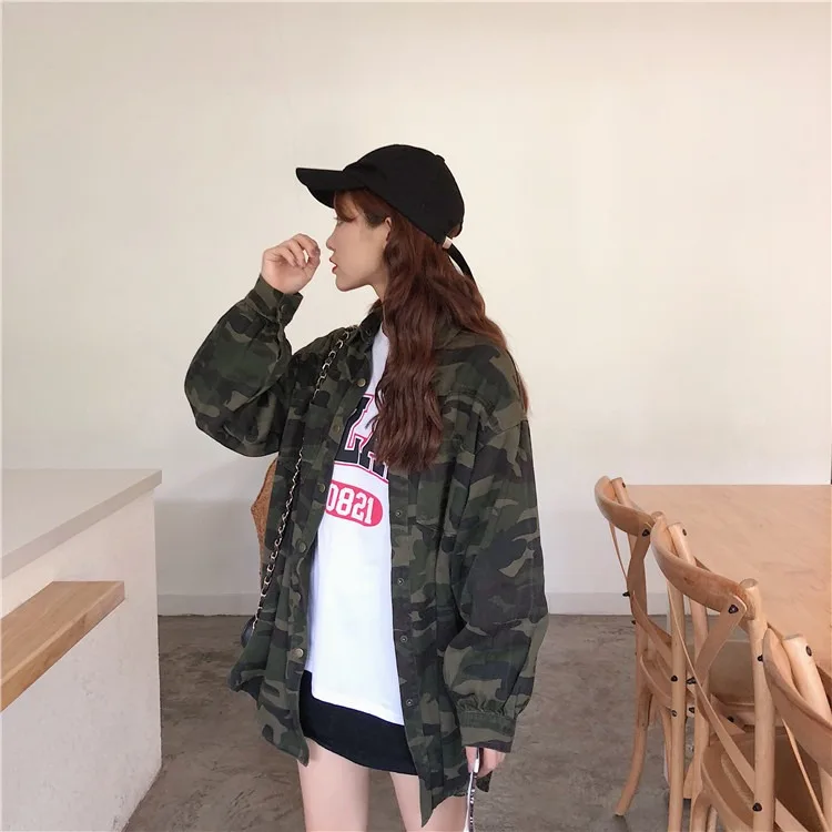 Jackets Women Camouflage Leisure Pockets Single Breasted Loose Korean Coats Womens Cotton All-match BF Harajuku Basic Jacket