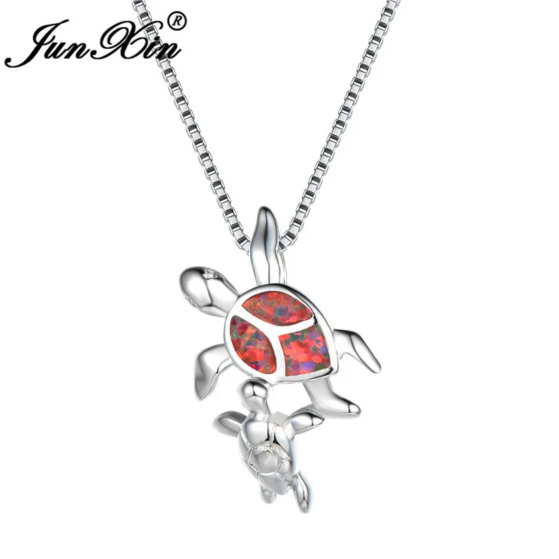 Orange Opal Necklace JUNXIN мамы и ребенка черепаха кулон Радуга огненный опал Ожерелья Для женщин 925 пробы серебро заполнено белый фиолетовый зеленый опал колье - Окраска металла: Orange Opal Necklace
