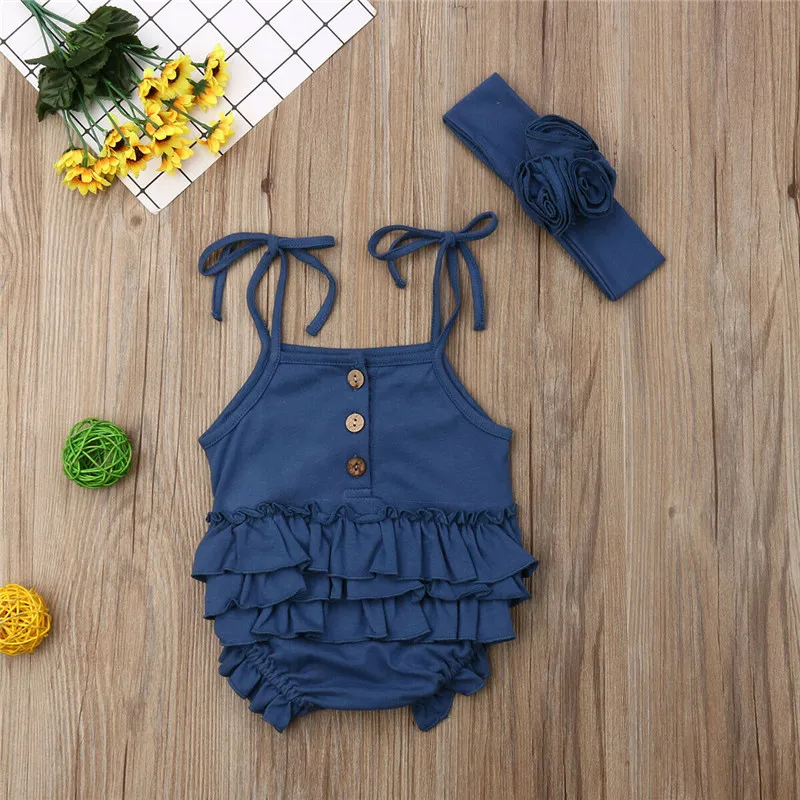 Baby Girl Bodysuits 2Pcs Newborn Girls Bodysuit Jumpsuit Headband Outfit Sunsuit Clothes Cotton O-neck Sleeveless | Мать и ребенок