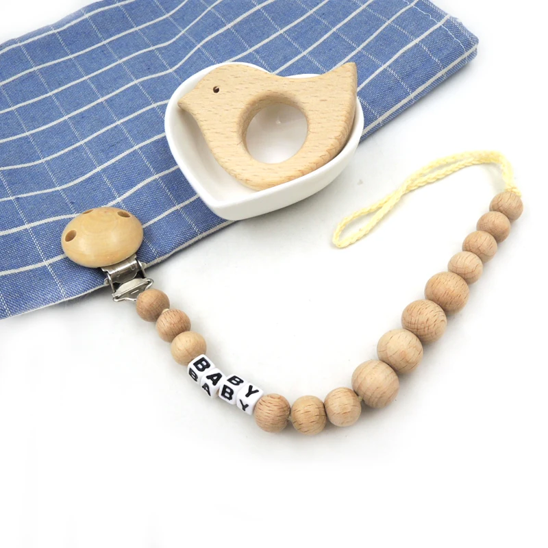 Регулируемый зажим для соски подвеска из бука в форме птицы деревянная цепочка с